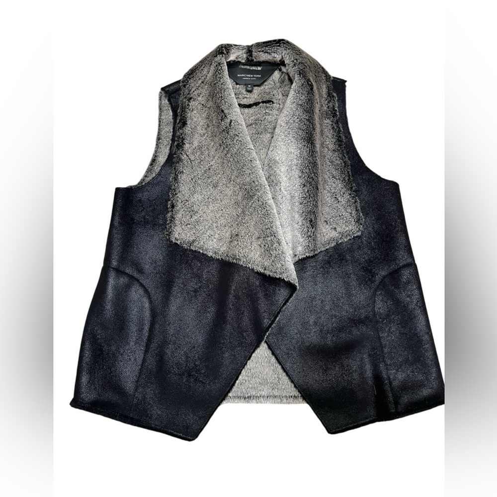 Marc New York Black and Gray Faux Fur Vest